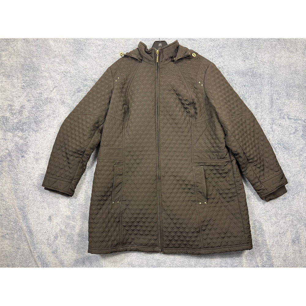 Weatherproof Womens 2X Brown Quilted Parka Hooded Zip Up Barn Jacket Coat